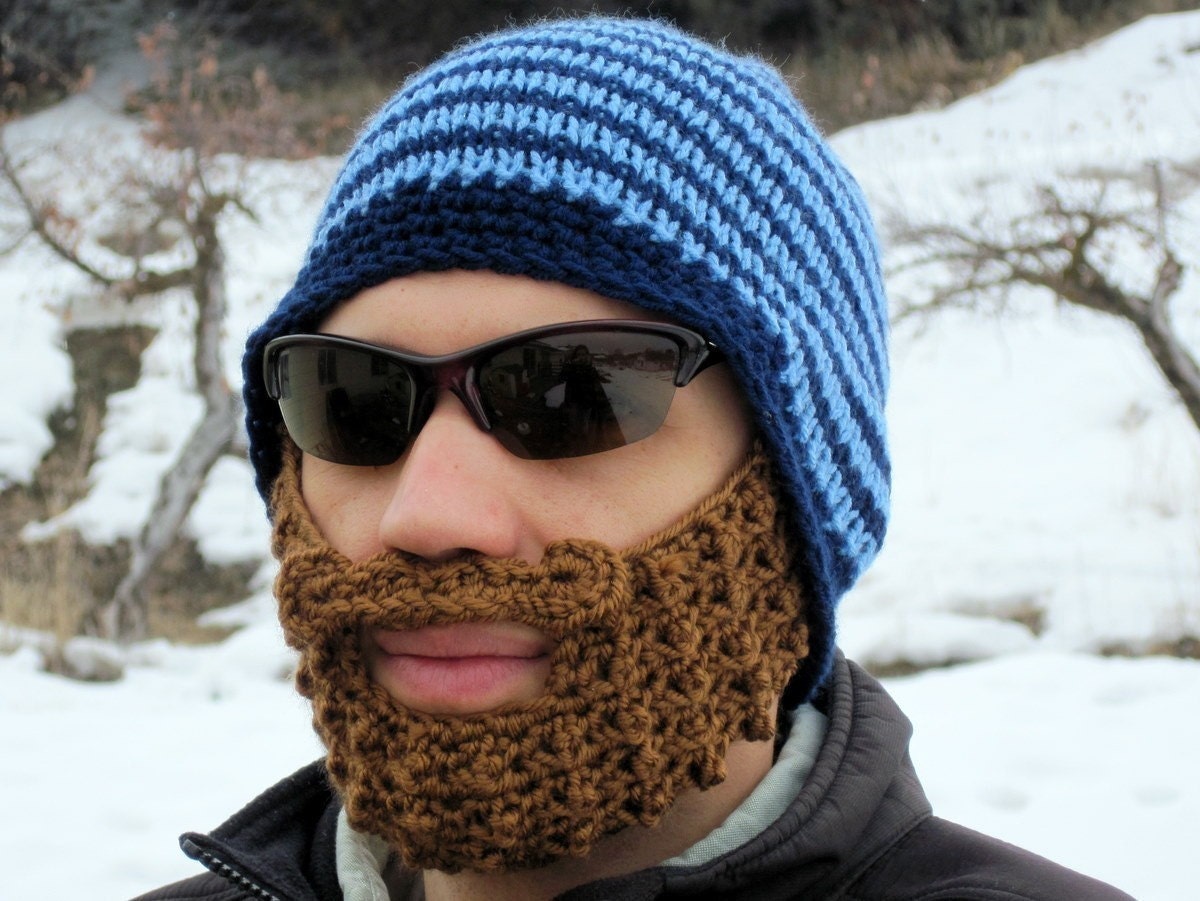 blue striped bearded beanie - L/XL
