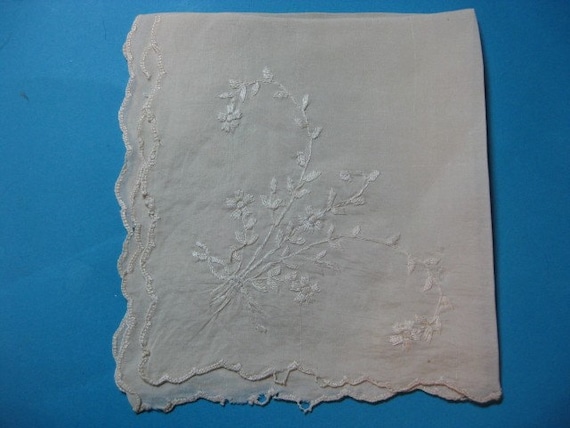 Antique wedding bridal hankie handkerchief silk Victorian era E670
