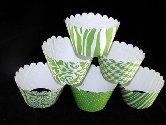 Green and White cupcake wrappers