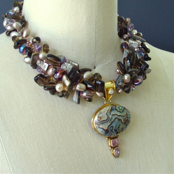 ON SALE Abalone and Amethyst Necklace