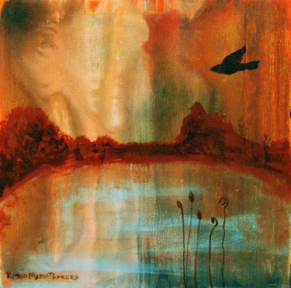 Secret Solitary Bird in a landscape with water and emotive sky print