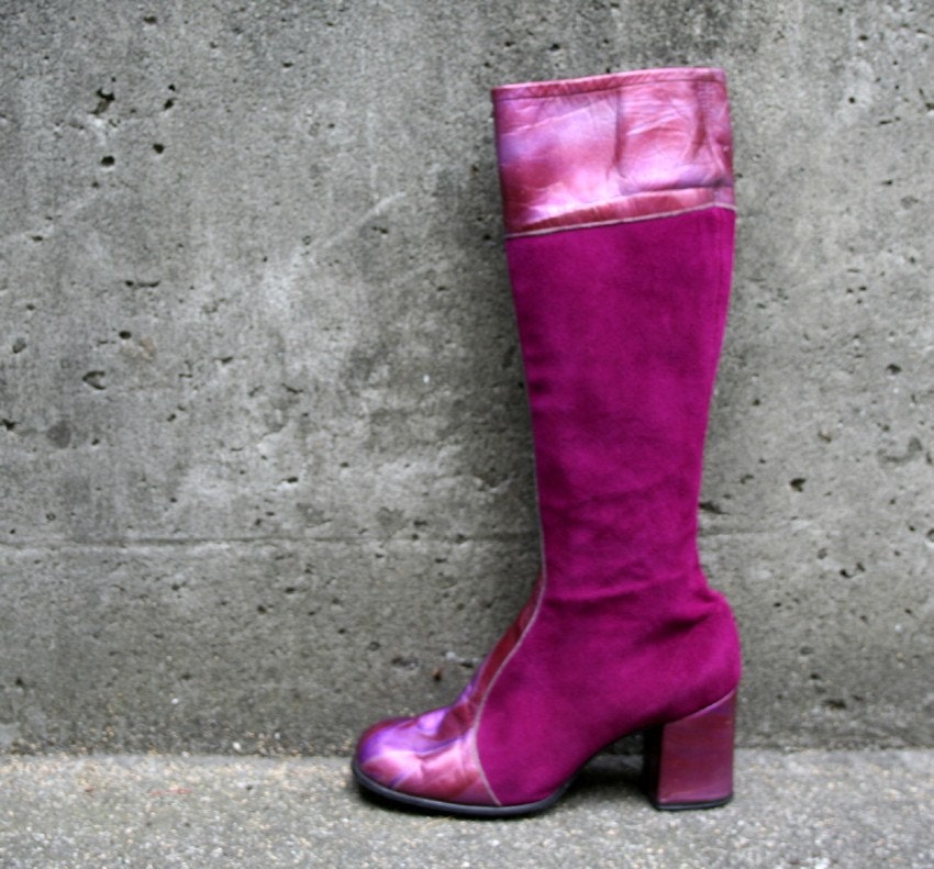 LADY STARDUST 70s Glam Magenta Leather Boots, 6