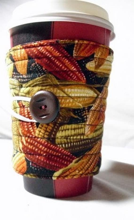 cup cozy fabric coffee cup sleeve  coffee cup cozy:  Harvest corn