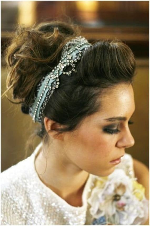Vintage rhinestone bridal headband birdcage veil headband 