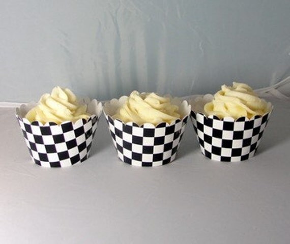 Black and White Checkered Flag Race Car Cupcake Wrappers