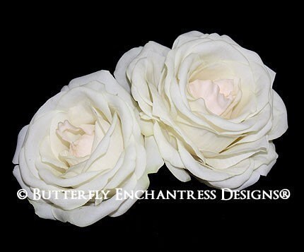 2 Pale Ivory Champagne Blush Eternity Rose Bridal Hair Flower Clips