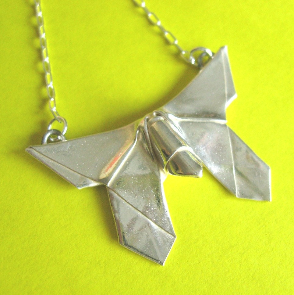 Silver Origami Butterfly Pendant Necklace