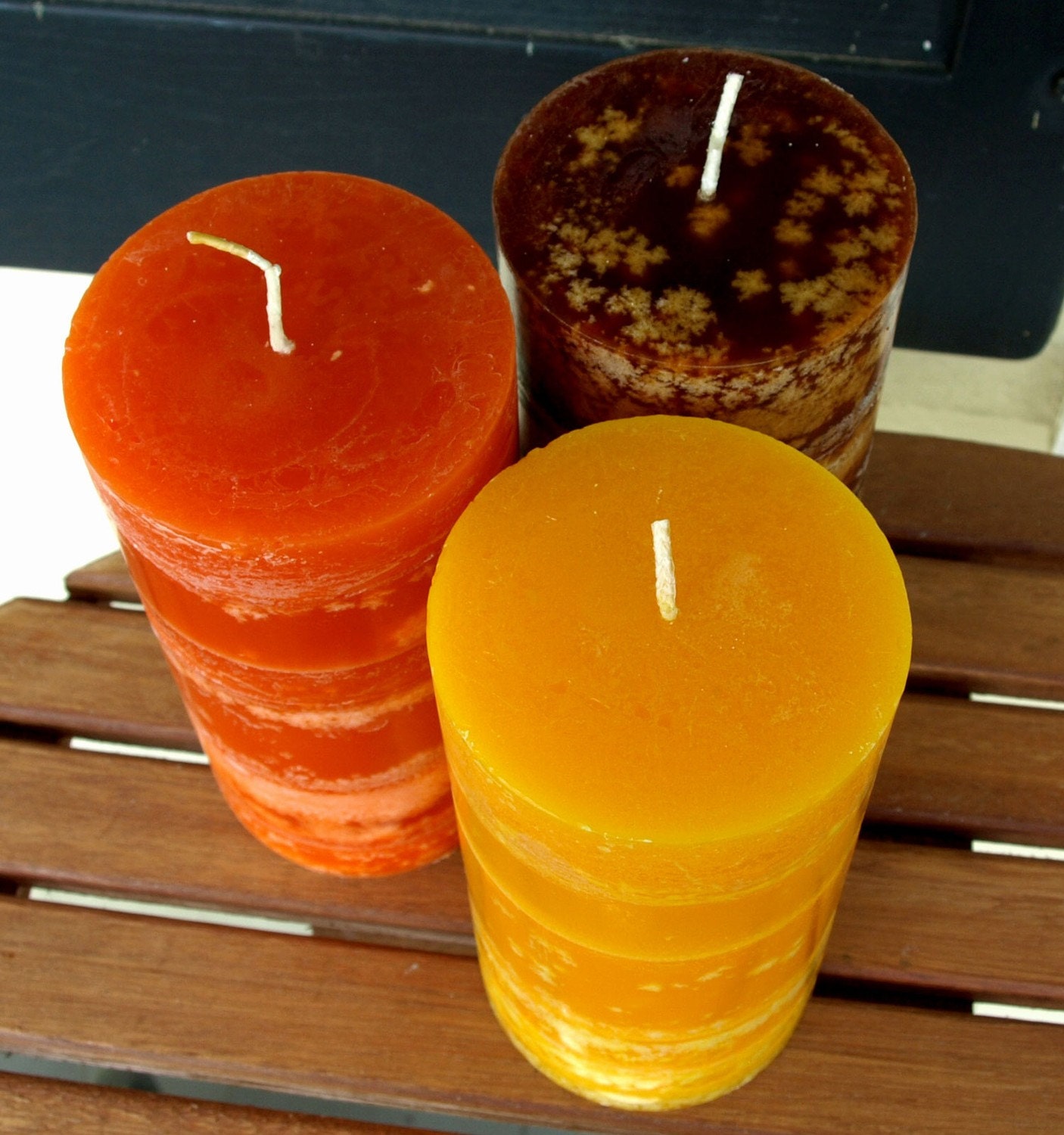 Autumn Pillar Candle Eight Inch Tall Four Colors Available