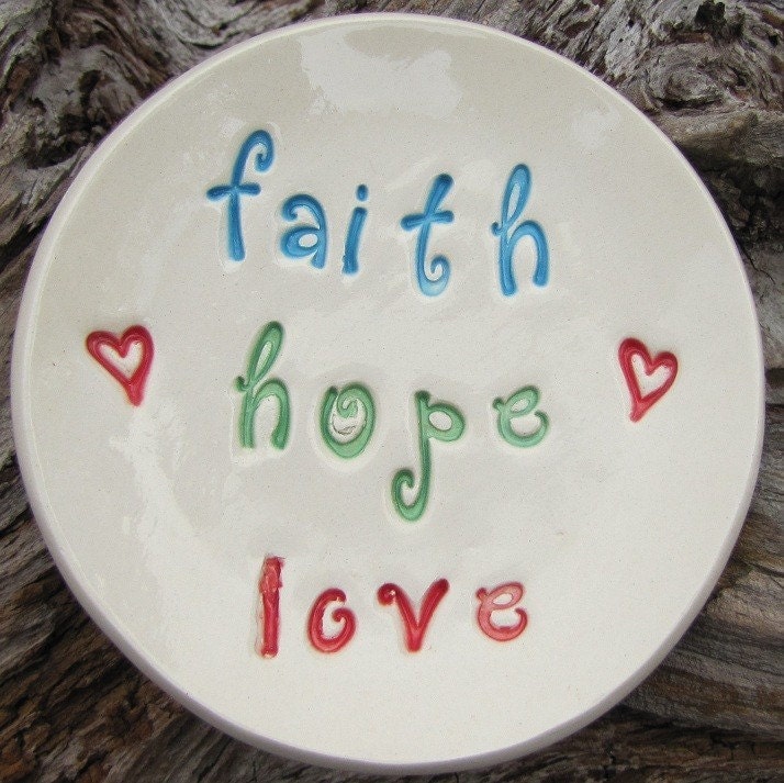 faith hope love hand formed ceramic trinket dish