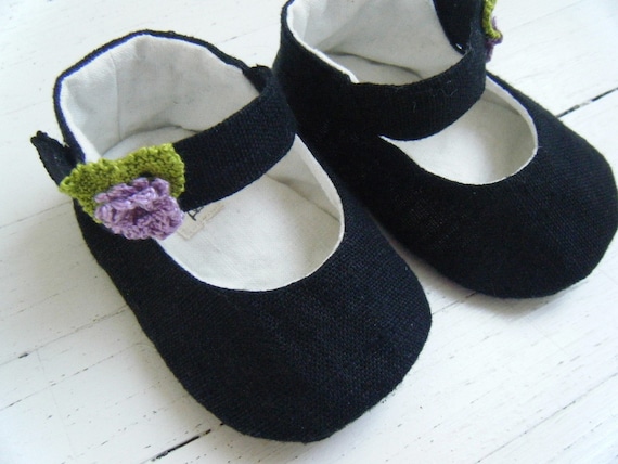 Черный органических Конопля Мэри Джейн обуви с лавандой цветов