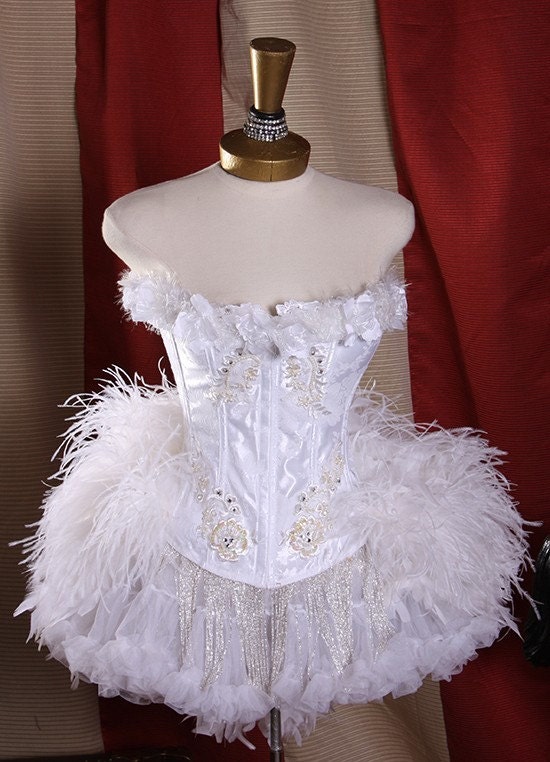 White Swan Wonderland Series Feather Corset Burlesque Costume L