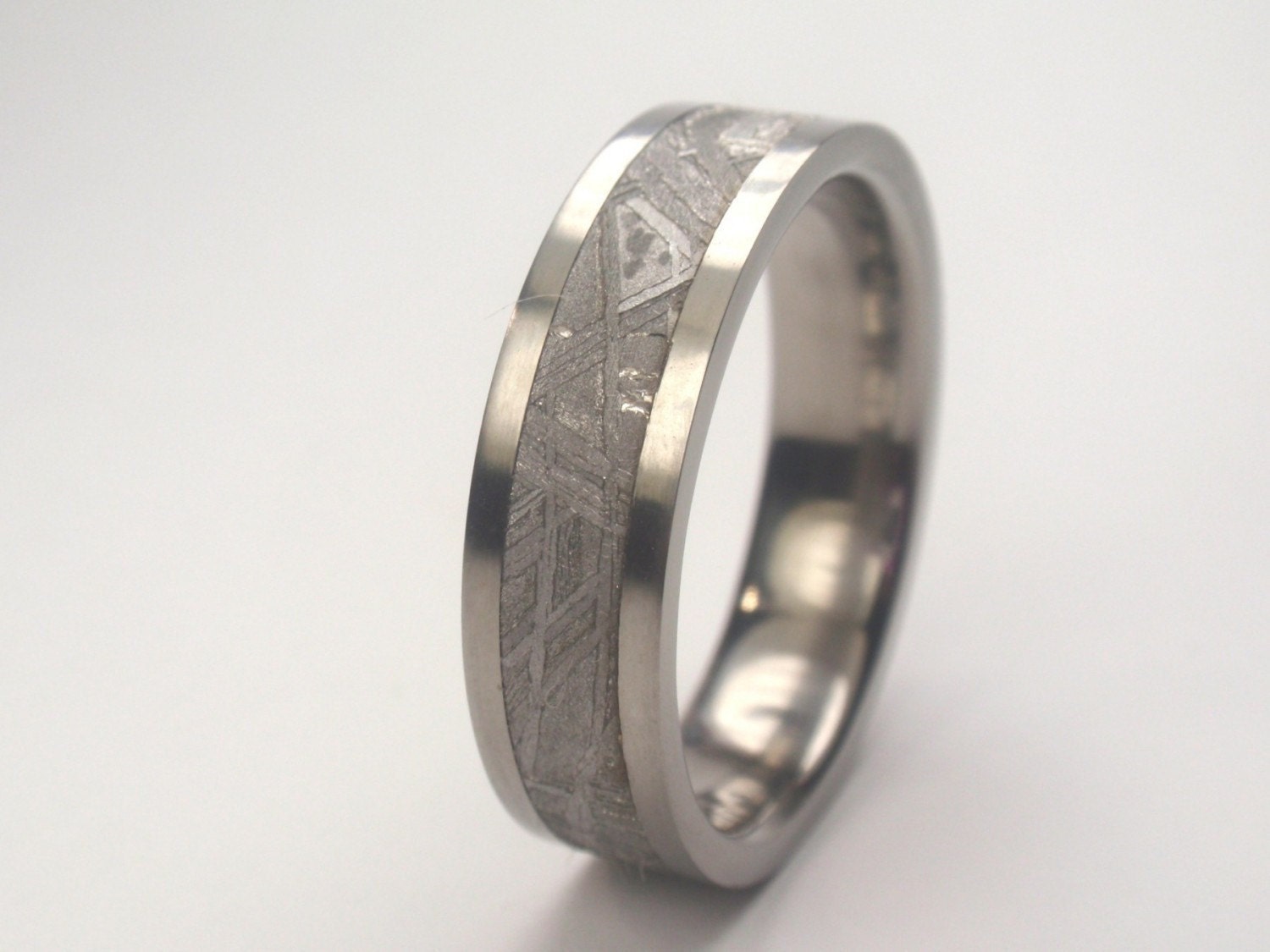 Mens Ring - Titanium Ring Inlaid with Meteorite