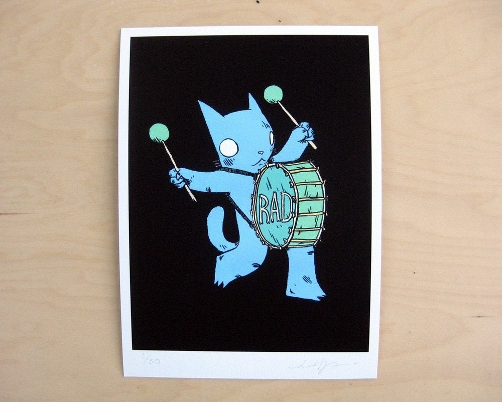 It's a cat drumming a drum that says "Rad". It's a cat drumming a drum that says "Rad" by Deth P. Sun
