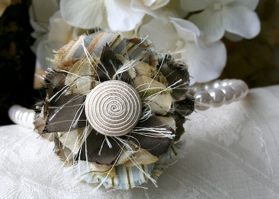 Preppy Floral Pearl Headband in Ivory White, Chocolate Brown and Blue