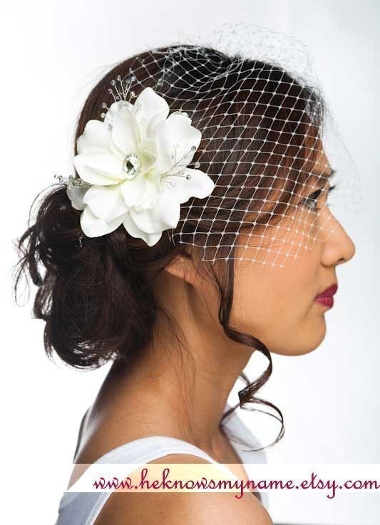 Gardenia Headpiece and Birdcage Veil bridal flower headpiece french veil