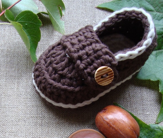 Baby booties little loafers cream and chocolate with gift box size 0/3M-