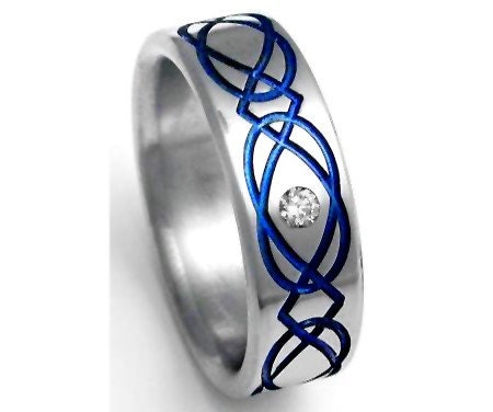 Titanium Wedding Ring Irish Celtic knot work and a 2mm Diamond
