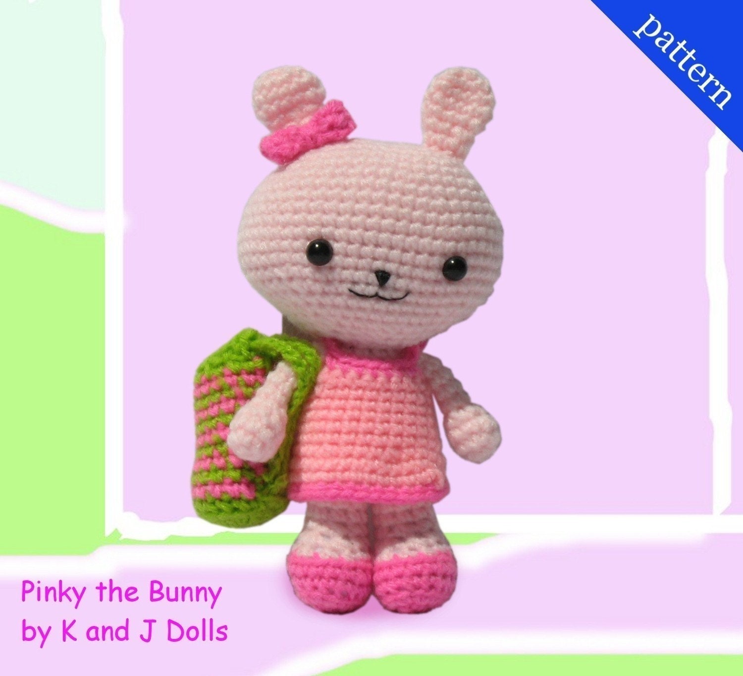 Amigurumi Pattern Pinky the Bunny with 2 Outfits and bag - PDF