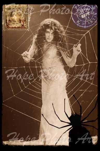 Trapped Vintage Halloween Postcard 4x6 - backgrounds ATC ACEO greeting cards - U print 300dpi jpg