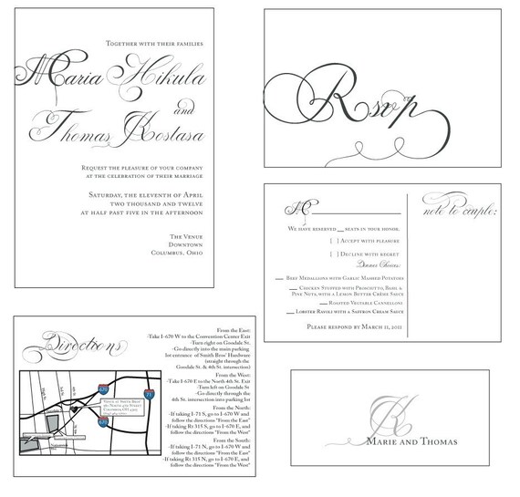 Modern Vintage Wedding Invitation Romantic Calligraphy Wedding Invitations