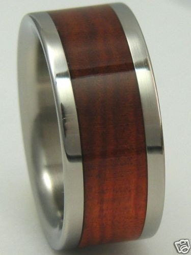 Titanium Wood Ring Custom Red Heart WOOD Band Mens or Ladies Wedding Bands 