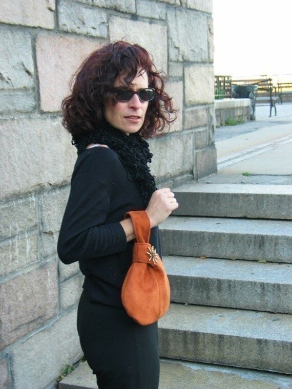 Burnt orange ultra suede wristlet bag