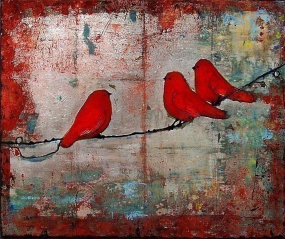 Bird on a Wire Print Red Art Signed 8X10 Let It Be