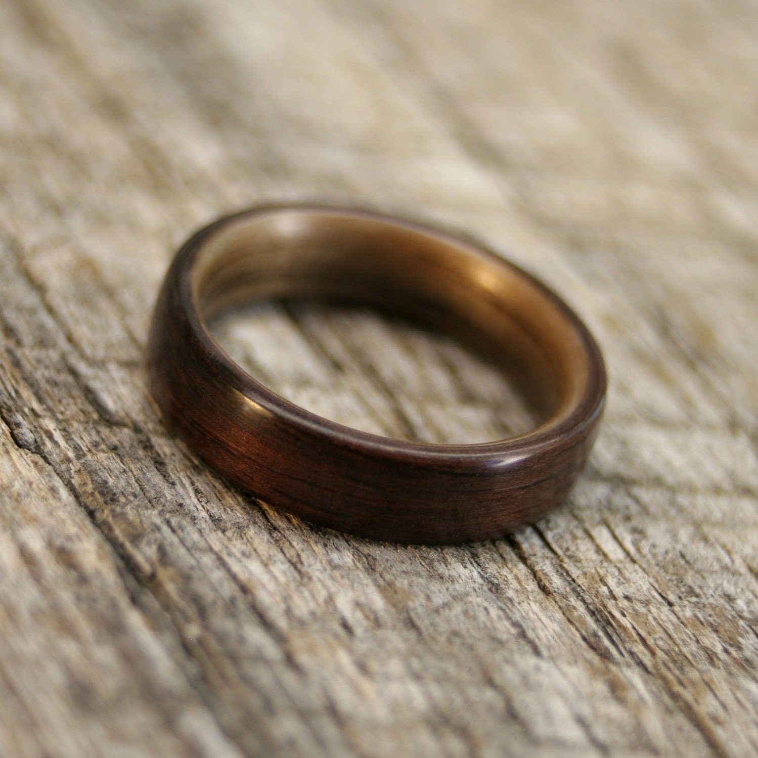 Indian Rosewood Bentwood Ring Lined With Walnut- Handcrafted Wooden Ring