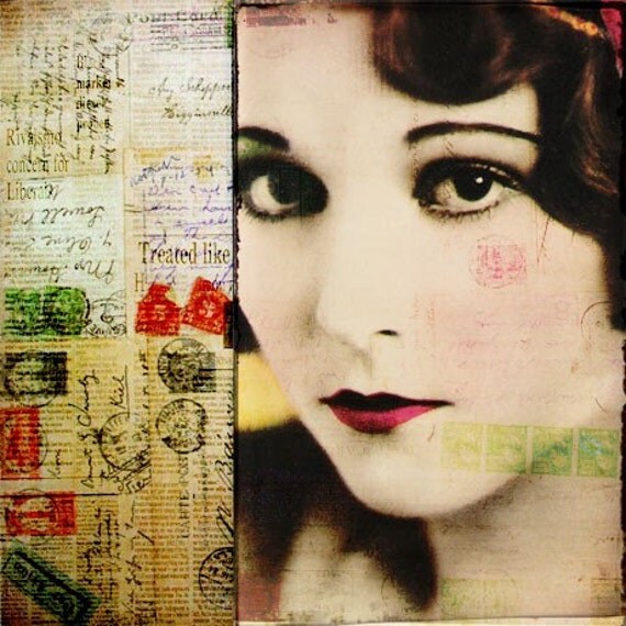 O Stella  - Vivid Colorized Starlet Mixed Media Collage Print 12x12