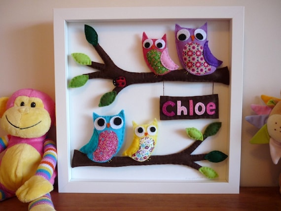 3D Personalised Felt Art - Rainbow Owl Family