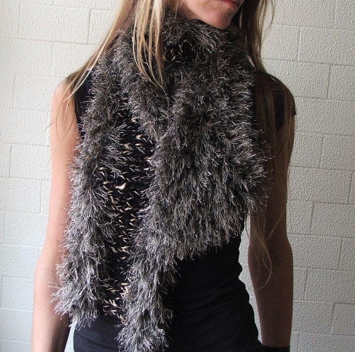 Black and Gold faux fur scarf wrap LAST ONE with the gold thread
