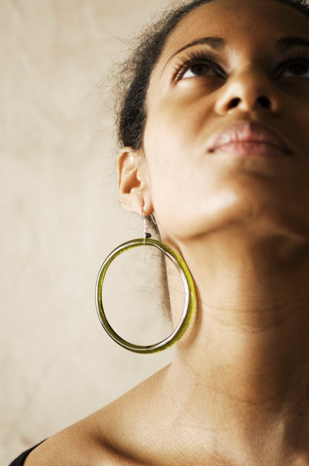 Green recycled glass hoop earrings