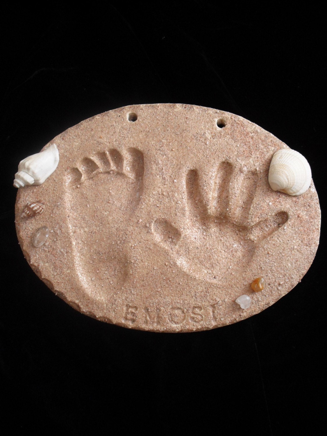 Hand and Footprints in the Sand- Ceramic plaque with mold kit and shipping