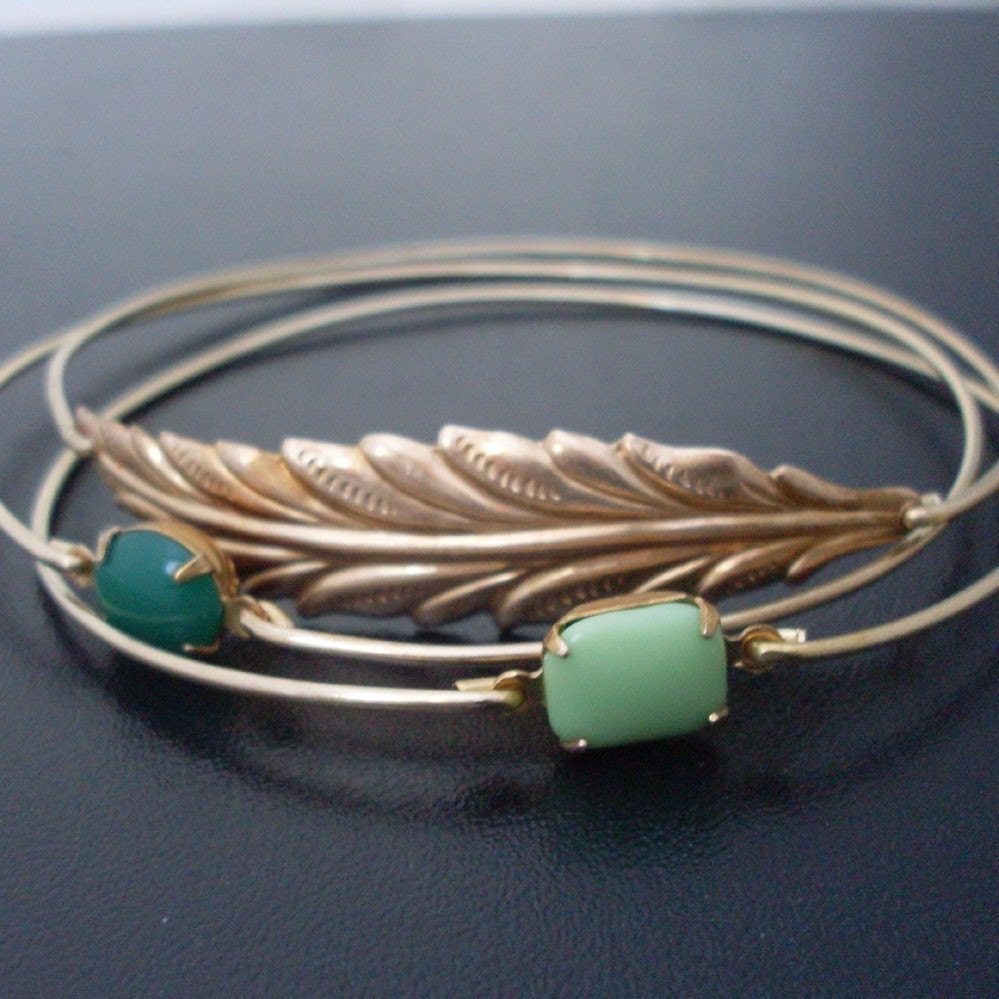 3 Bangle Bracelets Woodland - Gold, Green