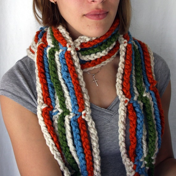 SALE Hanging out on the Line Hawaii Five O Crocheted Chunky Stripes Scarf