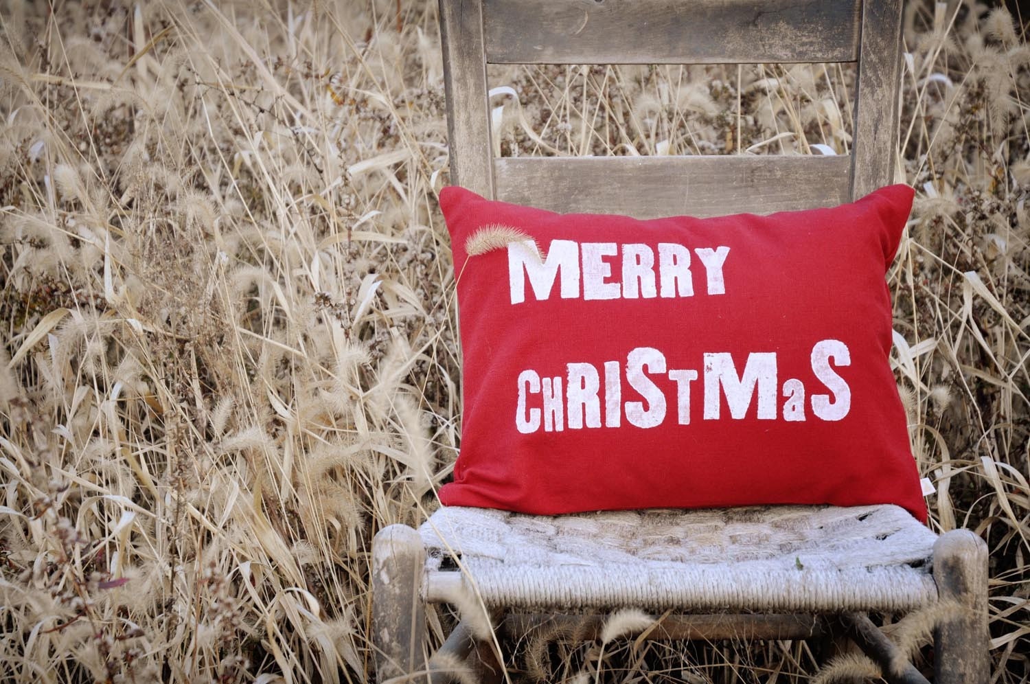 Merry Christmas Pillow - 12 x 16 Removable Pillow Cover with Insert