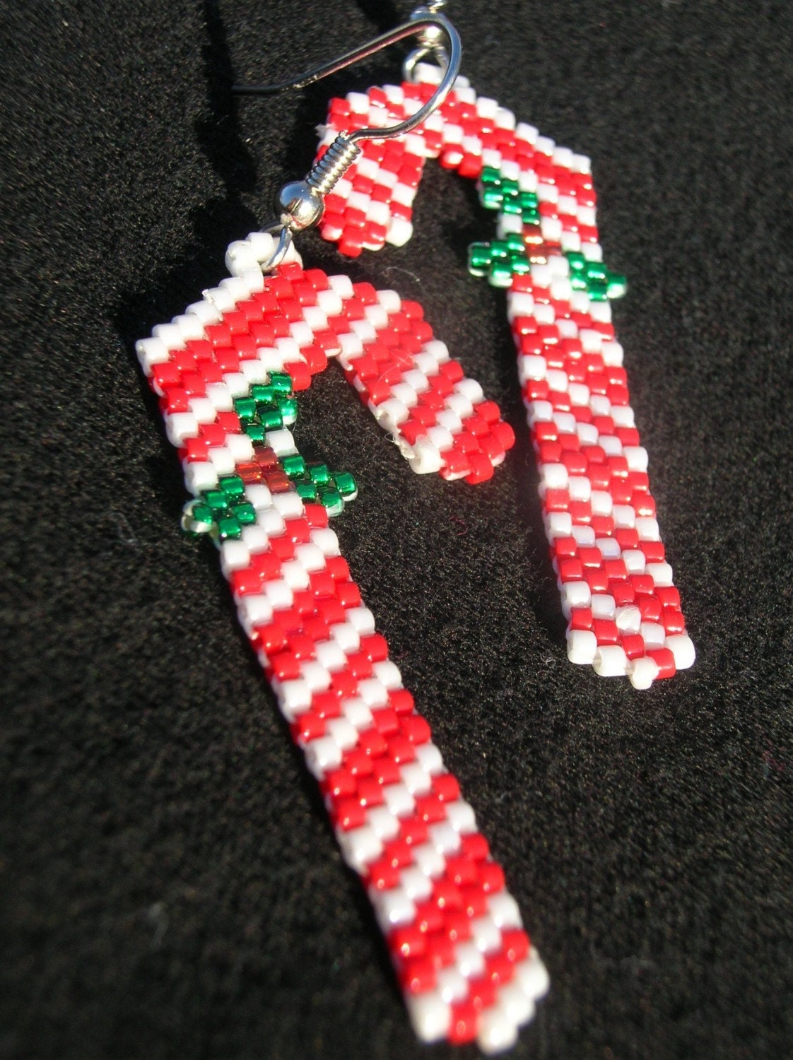 Adorable Candy Cane Beaded Dangle Earrings