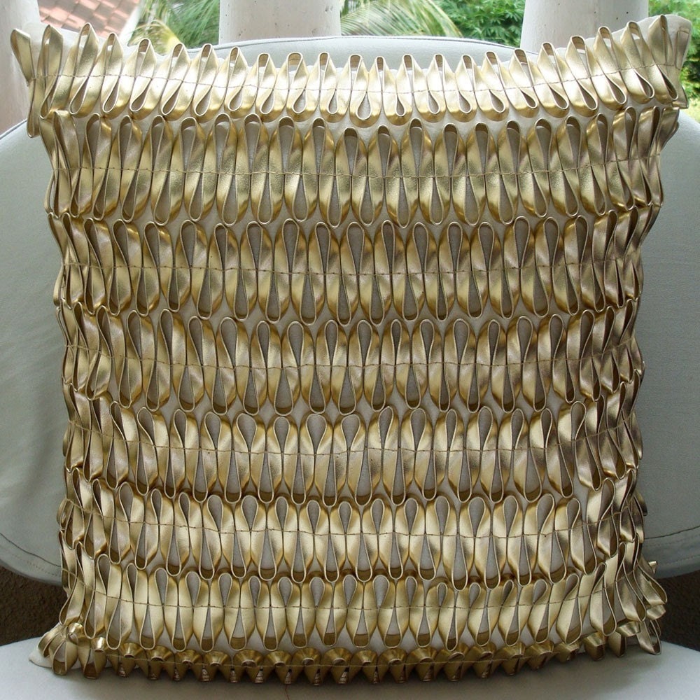 Gold of The Gods - Throw Pillow Covers - 16x16 Inches Silk Pillow Cover with 3D Leather Tape