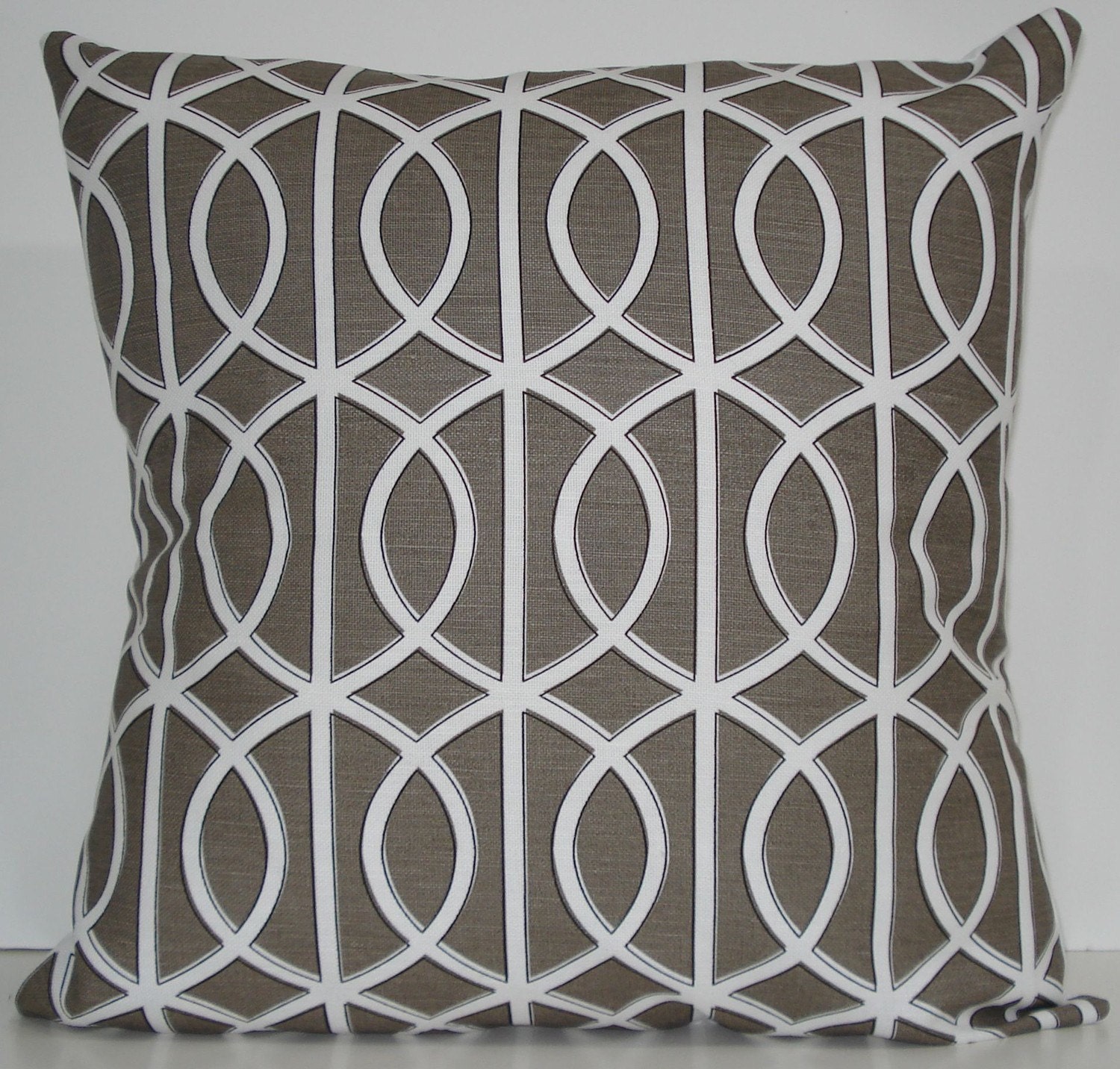 New 18x18 inch Designer Handmade Pillow Cases. Dwell Studio. lattice, trellis, link. warm grey