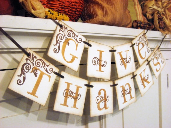 Thanksgiving Decorations GIVE THANKS Fall Banner hostess gift