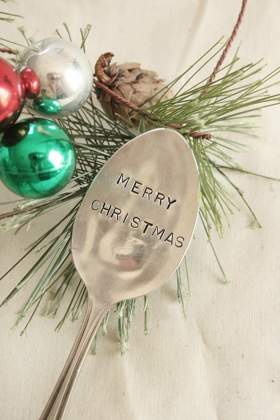Vintage silverware  garden marker   Merry Christmas silver plated flatware holiday decoration
