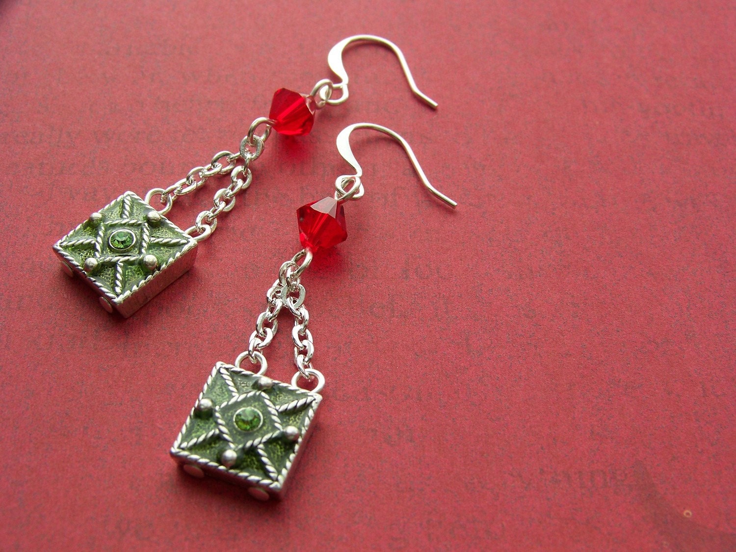 earrings - CHRISTMAS box red and green Swarovski crystals - FREE SHIPPING