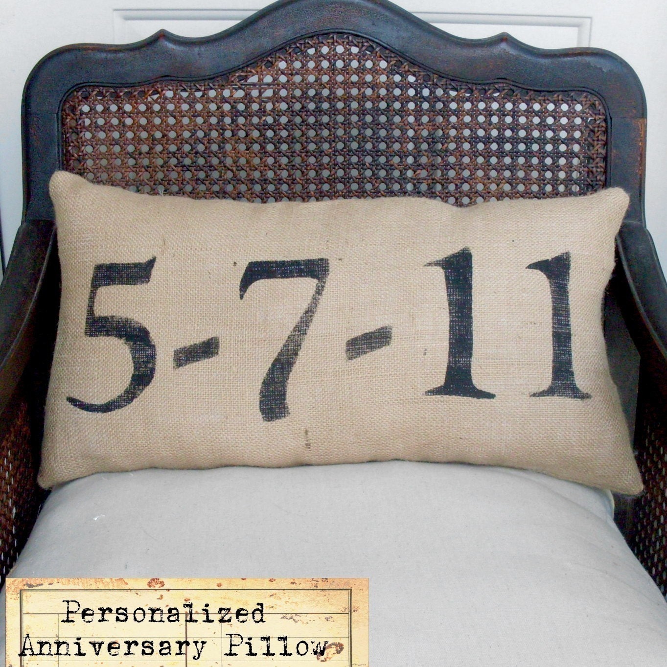 Remember the Day - Burlap  Feed Sack Pillow - Personalize with a  special date in your life