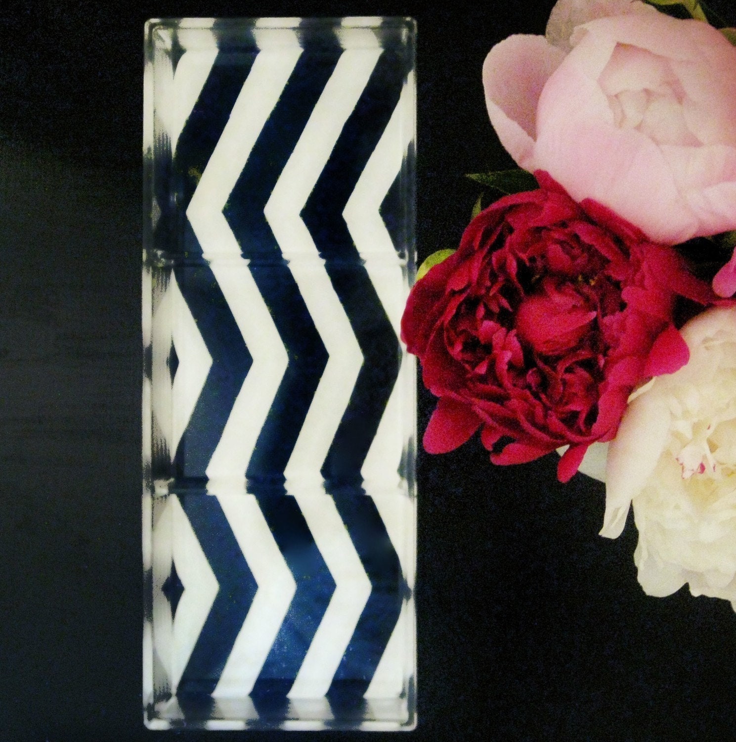 Navy Blue/White Chevron Stripe Lucite Tray