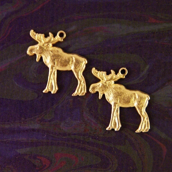 ANIMAL- Two Brass Moose Charms