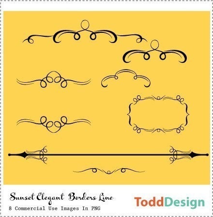Sunset Elegant Borders Line Digital Clip Art for wedding invitations 