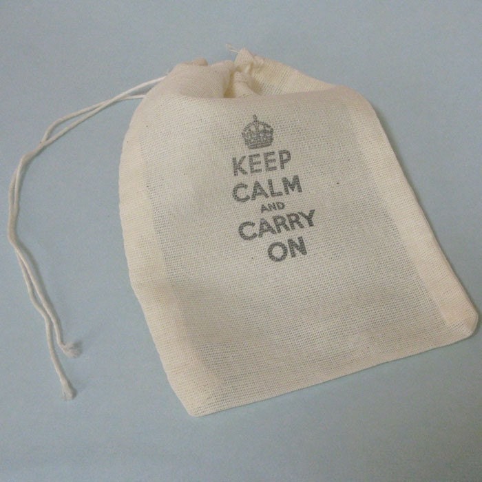 6 muslin drawstring bags Keep Calm and Carry On