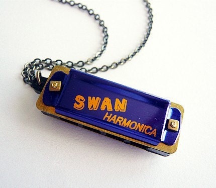 Vintage Style Blue Harmonica Necklace by MaruMaru on Etsy from etsy.com