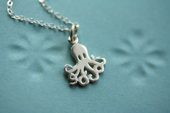 Small Octopus Necklace, Sterling Silver Pendant, Miniature Charm Jewelry, Ocean Creature, Sea Animal