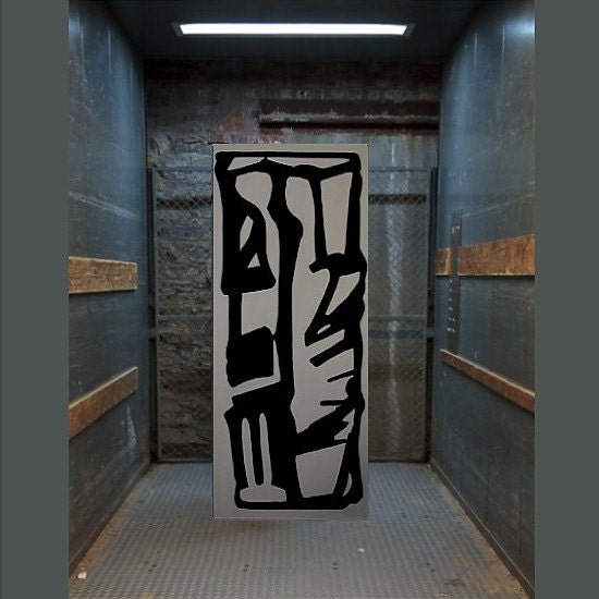 Mid Century Modern Art  Urban Black & White LARGE Graphic Original Oil Painting Tribal Primitive  -  Sacred by Will Wieber